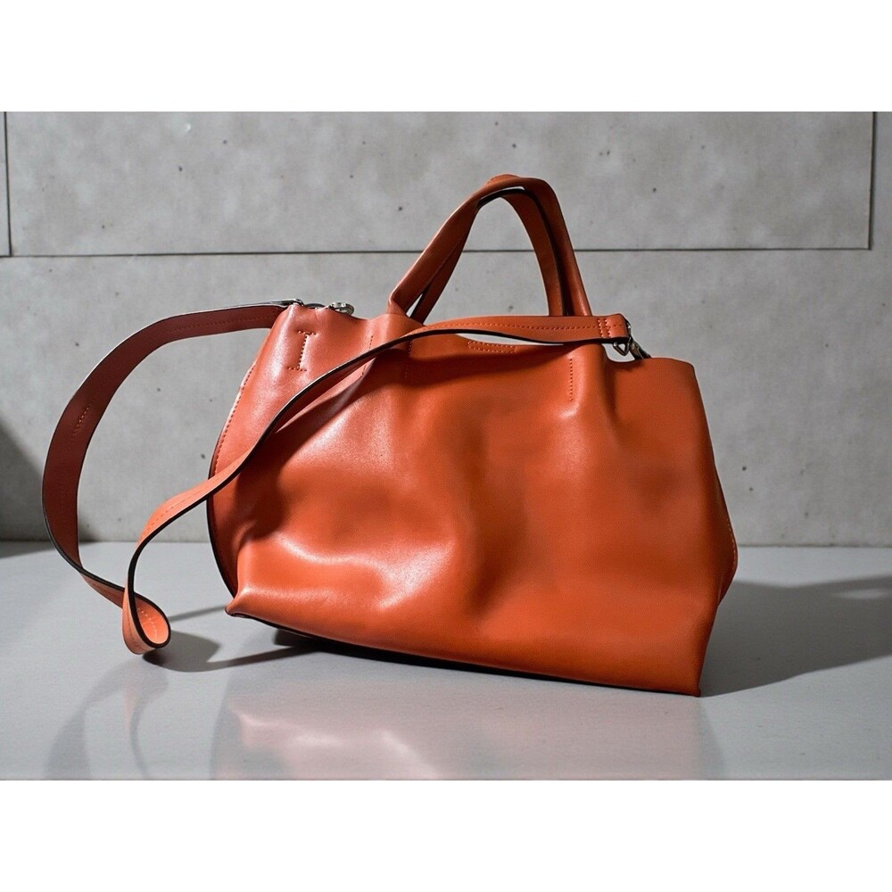 COLAB Handbag Leather large Burnt Orange Leather Tote  with Removabl Inner Pouch